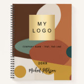 茶オレンジ レトロパターン ビジネス ロゴ ノートブック (正面)