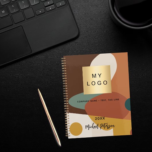 茶オレンジ レトロパターン ビジネス ロゴ ノートブック