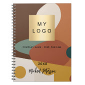 茶オレンジ レトロパターン ビジネス ロゴ ノートブック (正面)
