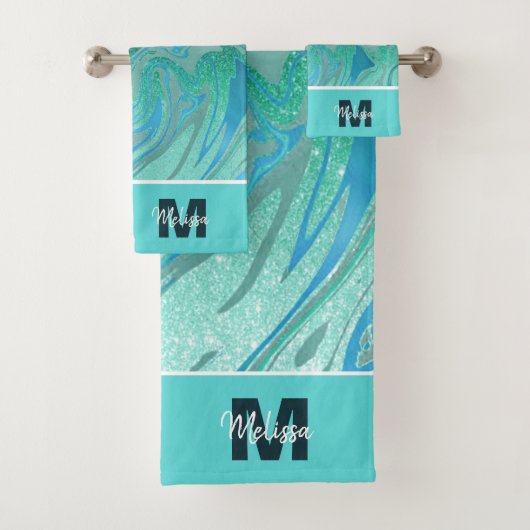 茶グリッターと大理石パーソナライズされた製バスタオルセット バスタオルセット (インサイチュ)