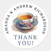 茶スタイリッシュパーティー名エレガント水色 ラウンドシール (正面)