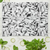 茶タオルの白黒 キッチンタオル (折り畳み)