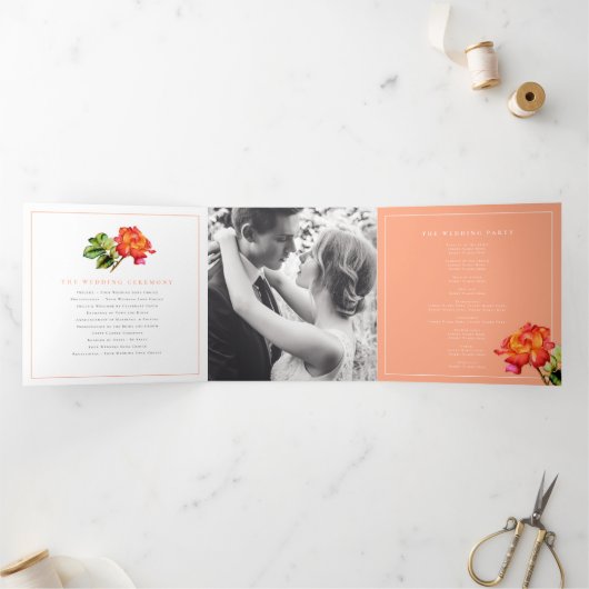 茶バラストライプのオレンジの花の水結婚色 三つ折りプログラム (内部)