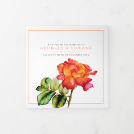 茶バラストライプのオレンジの花の水結婚色 三つ折りプログラム