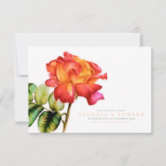 茶バラ水の色結婚のQRコード食事オレンジ 出欠カード (裏面)