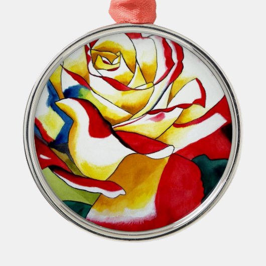 茶バラ水彩オリジナルアートフラワー メタルオーナメント (正面)