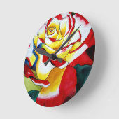 茶バラ水彩オリジナルアートフラワー ラウンド壁時計 (傾斜)