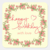 茶バラ誕生日封筒と抱き枕シール スクエアシール (正面)