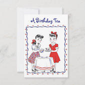 茶パーティの招待状を催しているヴィンテージのレトロの女の子 招待状 (正面)