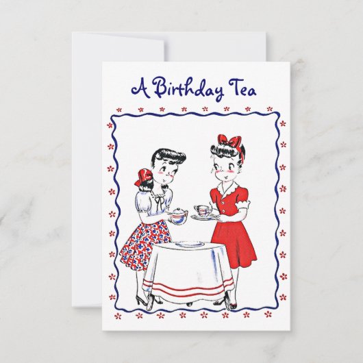 茶パーティの招待状を催しているヴィンテージのレトロの女の子 招待状 (正面)