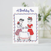 茶パーティの招待状を催しているヴィンテージのレトロの女の子 招待状 (スタンド正面)