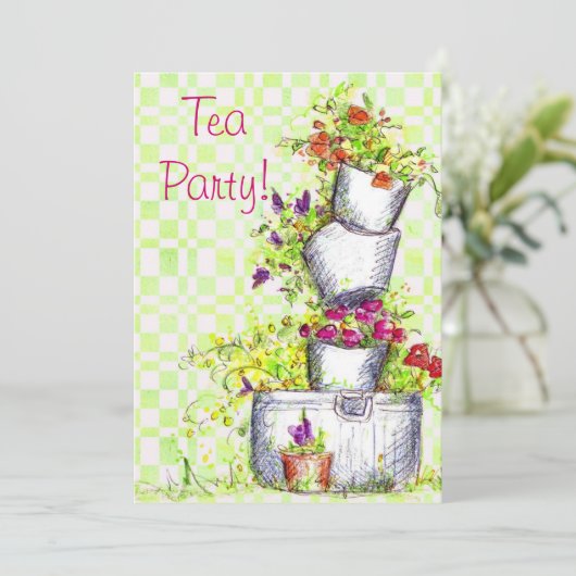 茶パーティの招待状コテージガーデンフラワーバケツ 招待状 (スタンド正面)