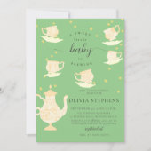 茶パーティーお洒落イエローボホレースベビーシャワー 招待状 (正面)