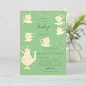 茶パーティーお洒落イエローボホレースベビーシャワー 招待状 (スタンド正面)