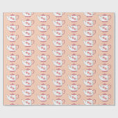 茶パーティーかわいらしピンクと白のティーポットパターン ラッピングペーパー (フラット)