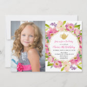 茶パーティーの誕生日の招待状、女の子の誕生日の写真 招待状 (正面)