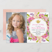 茶パーティーの誕生日の招待状、女の子の誕生日の写真 招待状 (正面/裏面)
