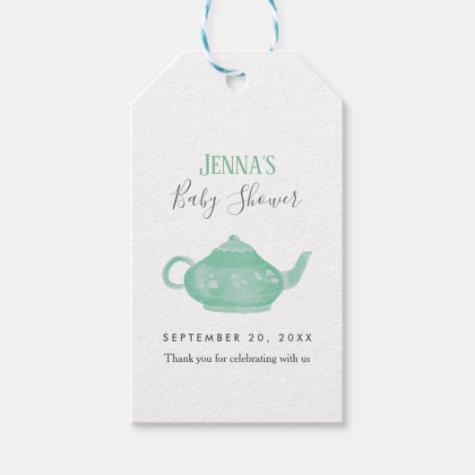 茶パーティーみすぼらしいシックな赤ちゃんシャワーありがとう ギフトタグ (正面)