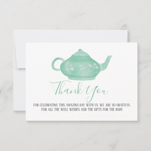 茶パーティーみすぼらしいシックな赤ちゃんシャワー |ありがとうございます 招待状 (正面)