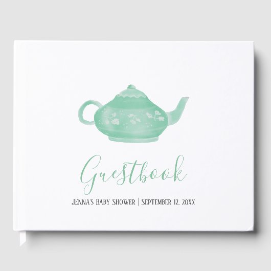 茶パーティーみすぼらしいシックな赤ちゃんシャワー ゲストブック (正面)