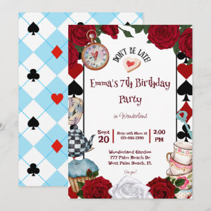 茶パーティーアリスinワンダーランド誕生日パーティー 招待状
