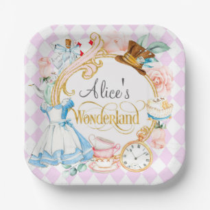 茶パーティーアリスin wonderland girl birthday紙 ペーパープレート