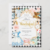 茶パーティーアリスin wonderland pink girl birthday I 招待状 (正面)