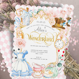 茶パーティーアリスin wonderland pink girl birthday I 招待状