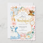 茶パーティーアリスin wonderland pink girl birthday I 招待状 (正面)