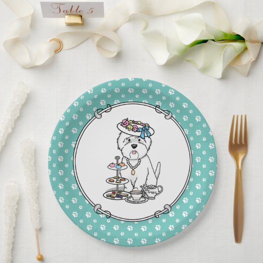 茶パーティーウェスティードグウエストハイランドホワイトテリア ペーパープレート (ウェディング)