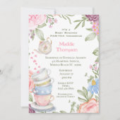 茶パーティーエレガントピンク緑のベビーシャワー 招待状 (正面)