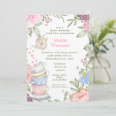 茶パーティーエレガントピンク緑のベビーシャワー 招待状 (スタンド正面)