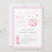 茶パーティーエレガントモダン甘いベビーガールシャワー 招待状 (正面)