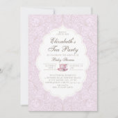 茶パーティーエレガントレースパープルガールベビーシャワー 招待状 (正面)