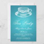 茶パーティーエレガントヴィンテージ茶杯ターコイズ 招待状 (正面)