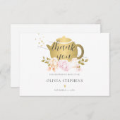 茶パーティーエレガント金ゴールドピンクローゼベビーガールシャワー サンキューカード (正面/裏面)