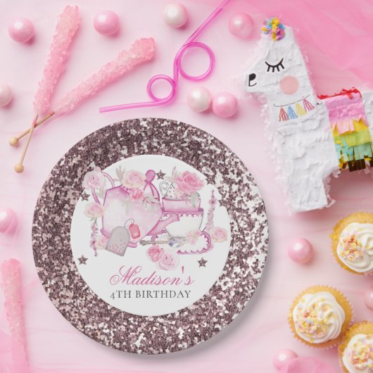 茶パーティーグリッターパーソナライズされた エレガント ペーパープレート (パーティー)