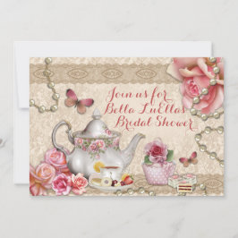 茶パーティーシャワー誕生日招待状 招待状