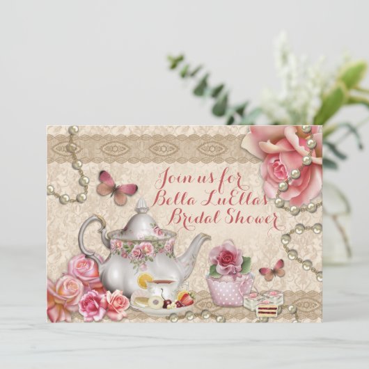 茶パーティーシャワー誕生日招待状 招待状 (スタンド正面)