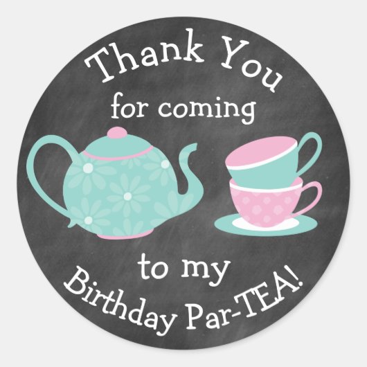 茶パーティースタンプ – Bday Par-tea ラウンドシール (正面)