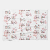 茶パーティーティーポットティーカップピンクローズフラワー キッチンタオル (横)