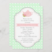 茶パーティーティーポット水玉模様ピンクブライダルシャワー 招待状 (正面/裏面)