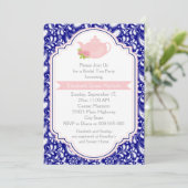 茶パーティーティーポット、ペイズリーピンクのナビブライダルシャワー 招待状 (スタンド正面)