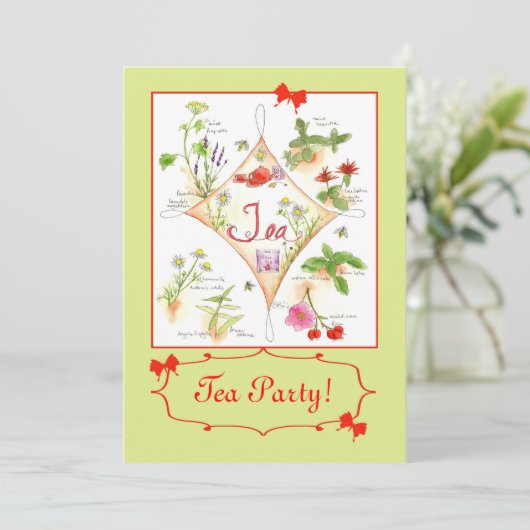 茶パーティーハーブティー水カラーイラストレーションアート 招待状 (スタンド正面)