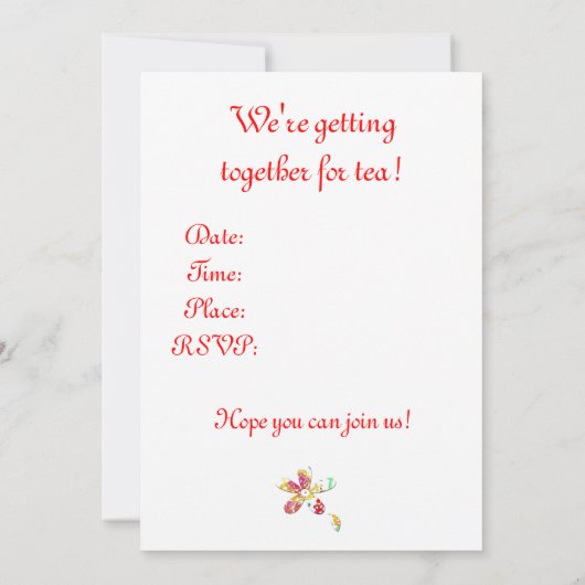 茶パーティーハーブティー水カラーイラストレーションアート 招待状 (裏面)
