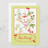 茶パーティーハーブティー水カラーイラストレーションアート 招待状 (正面/裏面)