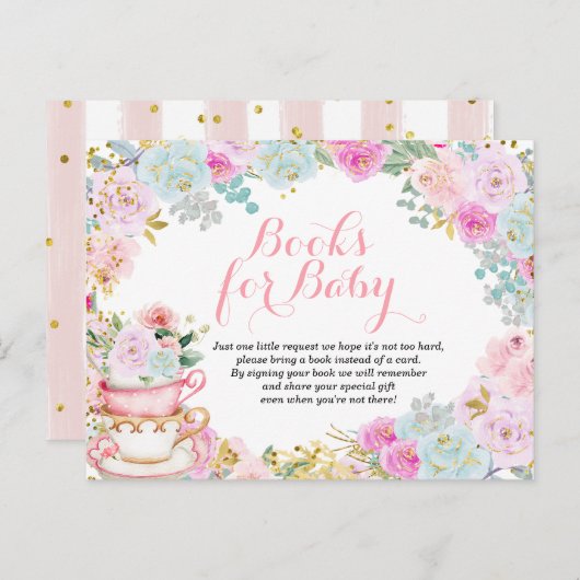 茶パーティーパステルフラワーズブックスベビー インビテーションポストカード (正面/裏面)