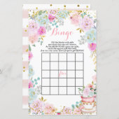 茶パーティーパステル花ベビーシャワービンゴ (正面/裏面)