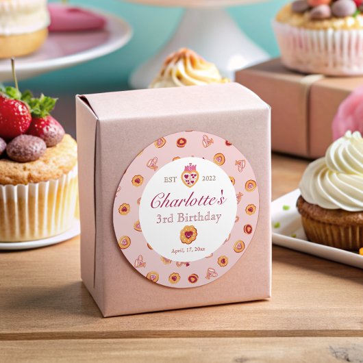 茶パーティーパタ王室のーンピンク誕生日 ラウンドシール