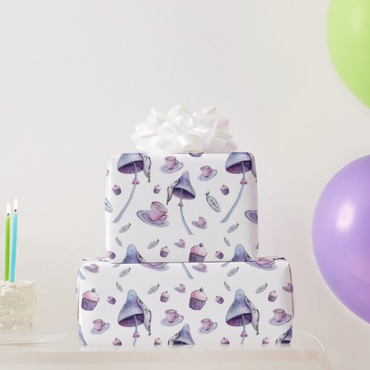 茶パーティーピンクと青の水色 ラッピングペーパー (パーティーギフト)